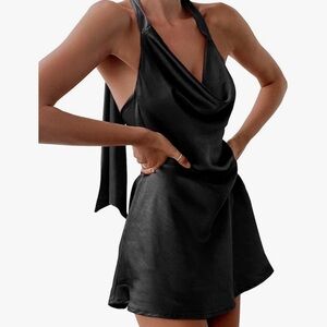 Cantonwalker Women's Cowl Neck Halterneck Slip On dress